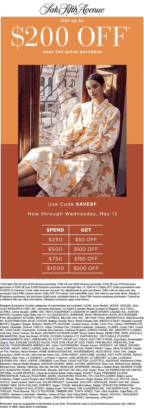 $50-$200 off $250+ at Saks Fifth Avenue via promo code SAVESF #saksfifthavenue | The Coupons App®