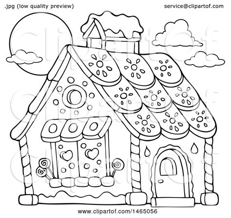 Clipart of a Black and White Hansel and Gretel Gingerbread House ...