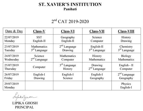 Exam Time Table – Premier English medium school in Kolkata