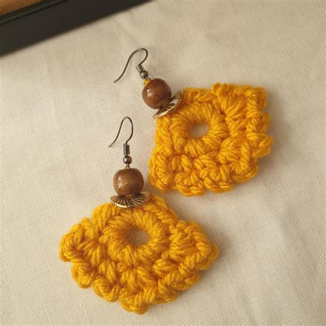 Gorgeous boho style crochet earrings with brown... - Depop