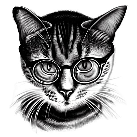 Pencil Drawing of Cat with a Smile Wearing Glasses Illustration · Creative Fabrica