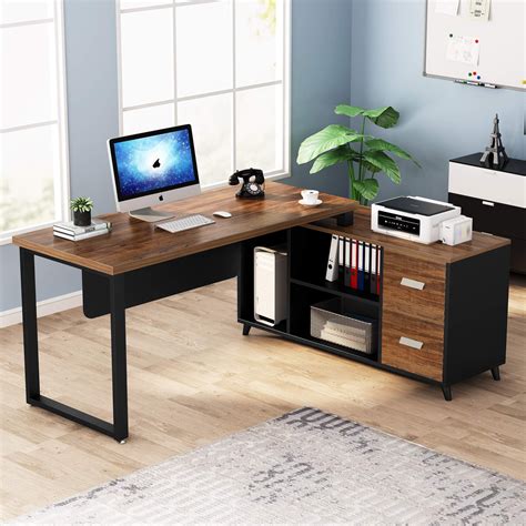Tribesigns L-Shaped Computer Desk, 55 Inch Large Executive Office Desk with Drawers Business ...