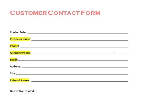 Free Customer Contact Form from Tradesman Startup | Contact card template, Monthly calendar ...