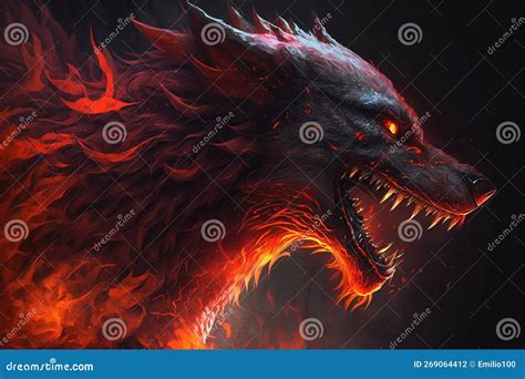 Evil Wolf in Red Flames, Generative AI Stock Illustration ...