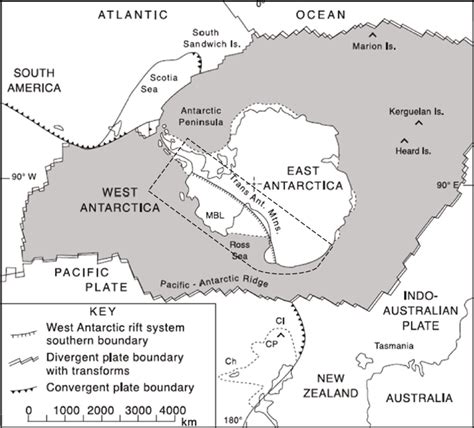 Index map of the Antarctic plate showing Kerguelen Islands, Marie Byrd... | Download Scientific ...