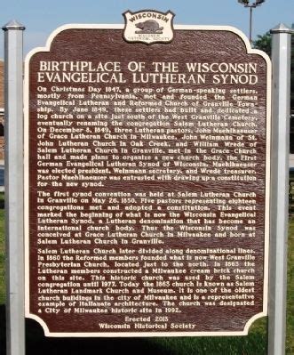 Birthplace of the Wisconsin Evangelical Lutheran Synod Historical Marker