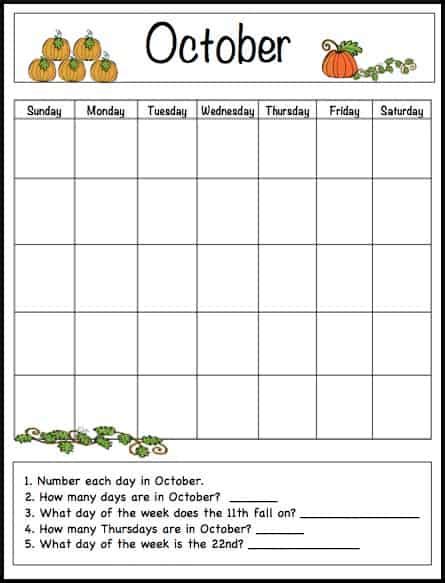 October Learning Calendar Template for Kids (Free Printable) - Buggy ...