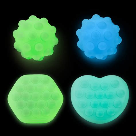 Coco Emporium Glow in The Dark Pop Fidget Balls, Squeeze 3D Light Up Bouncy Galaxy Heart Push ...