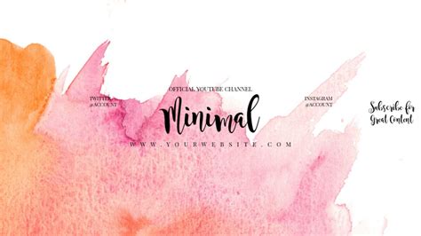 Minimal Watercolor Youtube Channel Art Banner Template | PosterMyWall