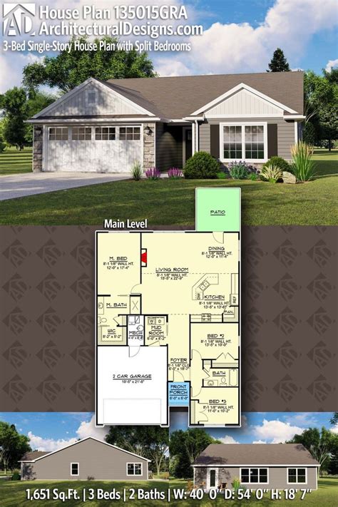 two story house plan with 3 bedroom and 2 bathrooms in the front, an ...