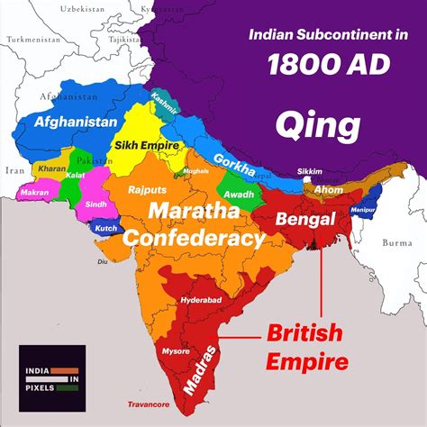 Indian subcontinent in 1750 AD and 1800 AD : r/MapPorn