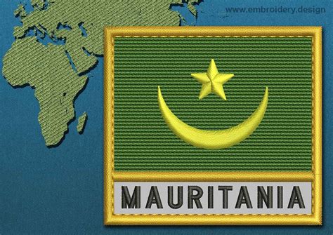 Design embroidery Flag of Mauritania with Text Caption and Gold Trim by embroidery design