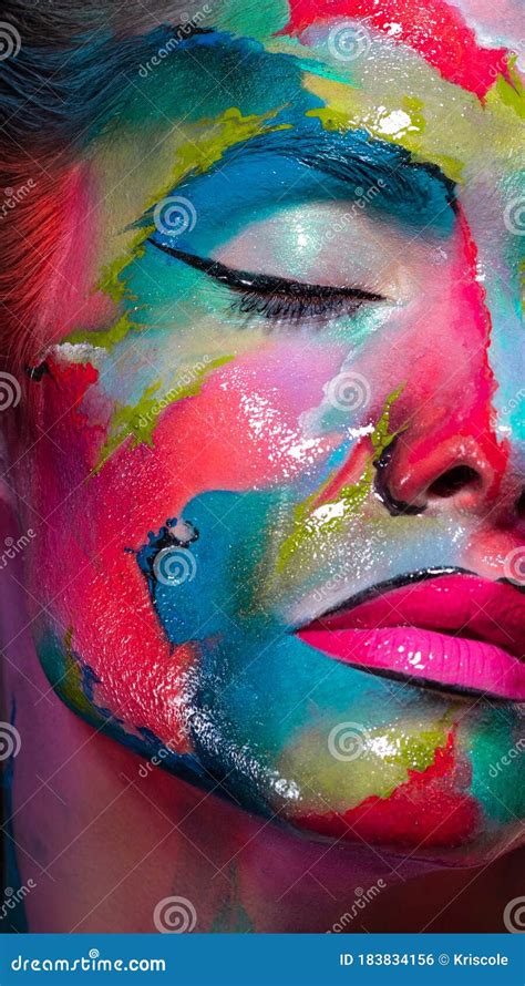 Face Art and Body Art. Creative Makeup with Colorful Patterns on the ...