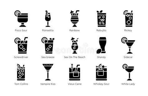 Cocktail Icon Set 5, Alcoholic Mixed Drink Vector Stock Vector - Illustration of collins ...