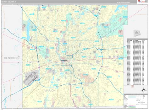 Marion County, IN Zip Code Wall Map Premium Style by MarketMAPS