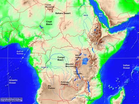 Central Africa Physical Map - A Learning Family