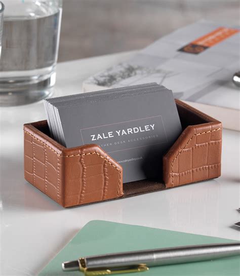 Tan Crocodile Embossed Leather Business Card Holder Desk | Zale Yardley