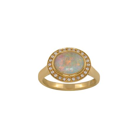 18ct Yellow Gold Oval Opal & Diamond Ring - FJ Zelley