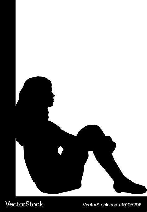 Silhouette pensive girl sitting wall Royalty Free Vector