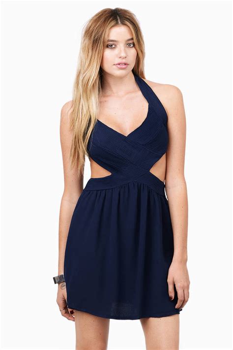 Navy Blue Skater Dress - Cut Out Dress - Navy Blue Halter Dress - $44 ...