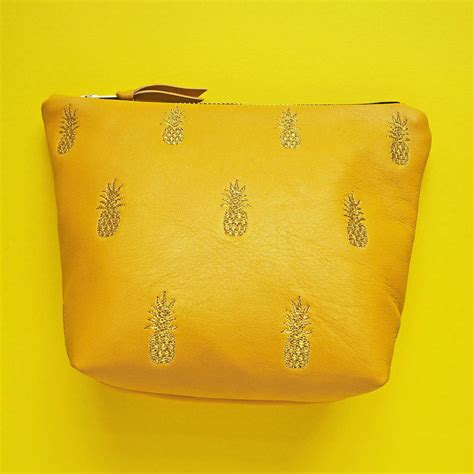 Embroidered Metallic Pineapple Leather Make Up Bag By paperCutts designs