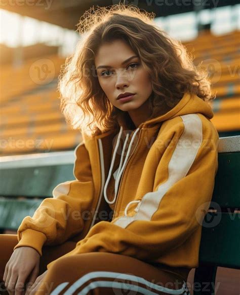 Time to relax Beautiful young woman in sport clothing keeping hand in hair while sitting on the ...