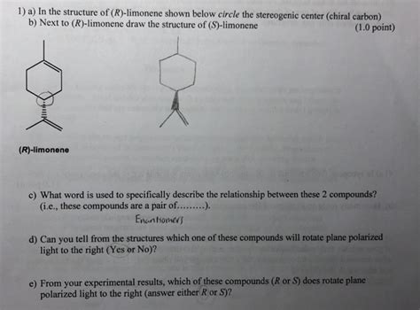 Solved 1) a) In the structure of (R)-limonene shown below | Chegg.com