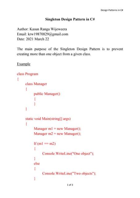 Singleton Design Pattern in C# | PDF