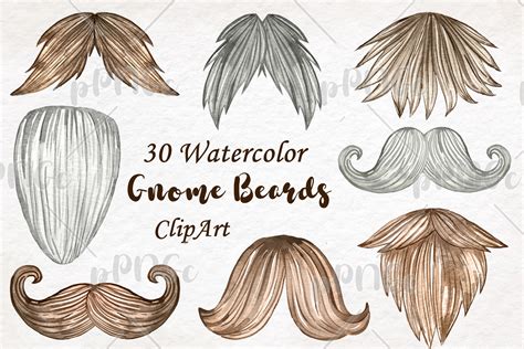 Watercolor gnome beards clipart, Moustache Watercolor By ...