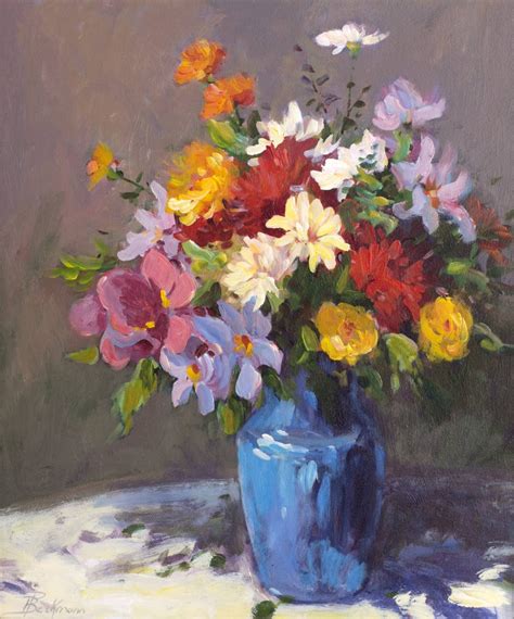 Blue vase of Spring Flowers Painting | Flower art painting, Flower ...