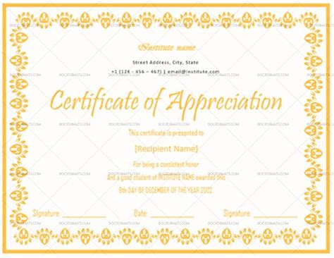 Certificate of Appreciation for Students (#1338, Orange) – Doc Formats ...