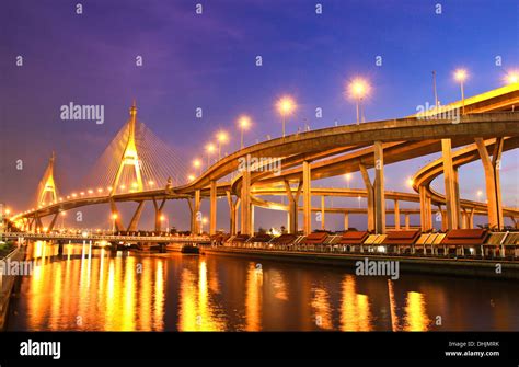 Bhumibol Bridge under twilight, Bangkok, Thailand Stock Photo - Alamy