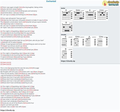 Hợp âm: Enchanted - cảm âm, tab guitar, ukulele - lời bài hát | chords.vip
