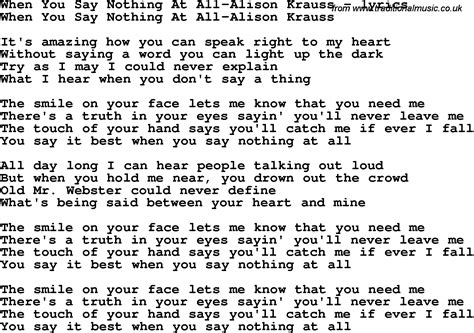 Love Song Lyrics for:When You Say Nothing At All-Alison Krauss