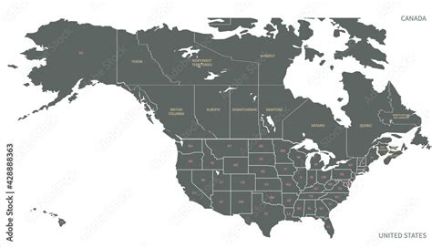 Vetor de North America countries border map. vector map of U.S. and ...