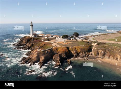 Aerial view of the Pigeon Point Lighthouse in California Stock Photo ...