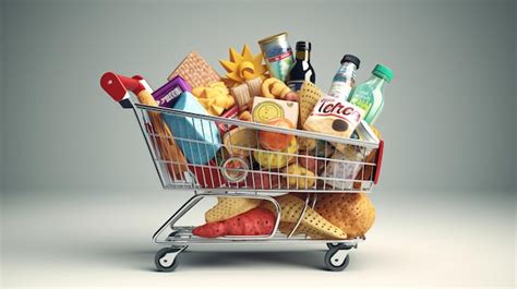 Premium Photo | A shopping cart filled with various snacks