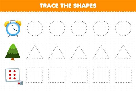 Education game for children trace the shapes square dice triangle tree ...