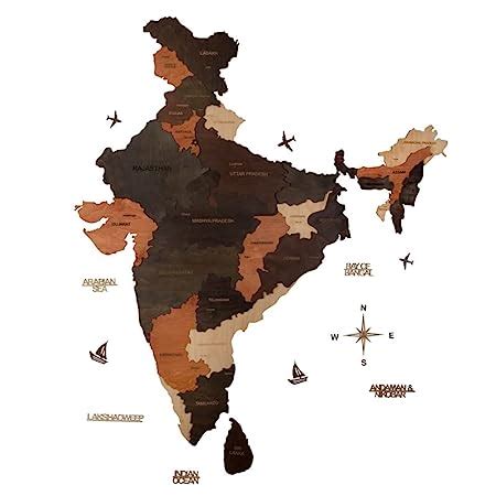 Wooden Art Studio 3D Wooden India Map Multicolor| Home & Office Decor|India Map for Wall ...