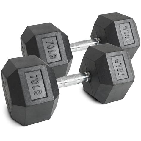 Pair of 70 lb Black Rubber Coated Hex Dumbbells Weight Training Set, 140 lb - Walmart.com ...