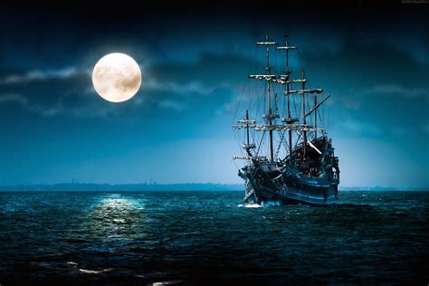 Pirate ship under the full moon digital wall paper HD wallpaper ...