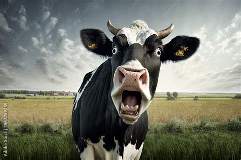 funny cow in the field, ai generated ilustração do Stock | Adobe Stock