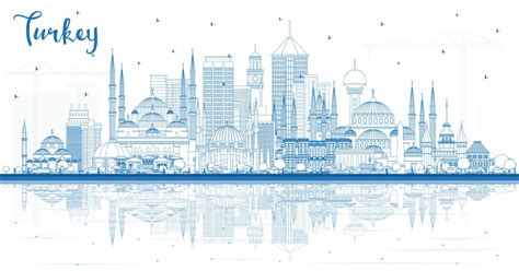 Outline Turkey City Skyline with Blue Buildings and Reflections. 17649766 Vector Art at Vecteezy