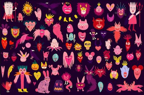 Premium Vector | Vibrant strange ugly halloween characters cute bizarre ...