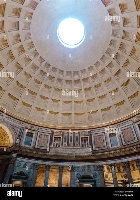 Pantheon oculus in Rome, Italy. Dome open window in roof, interior ...