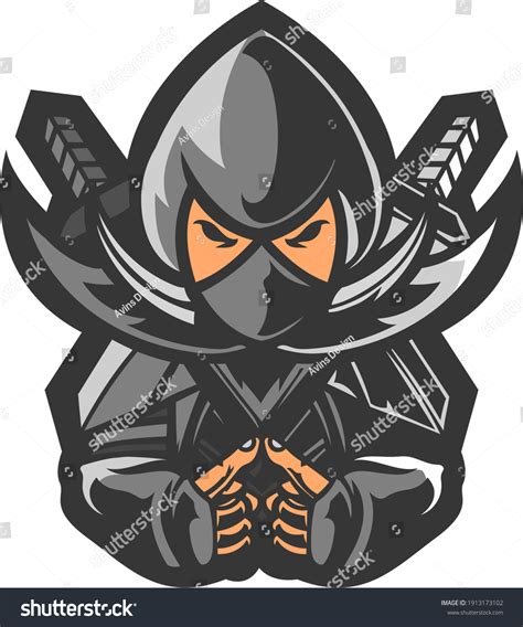 Ninja Mascot Logo Grey White Stock Illustration 1913173102 | Shutterstock