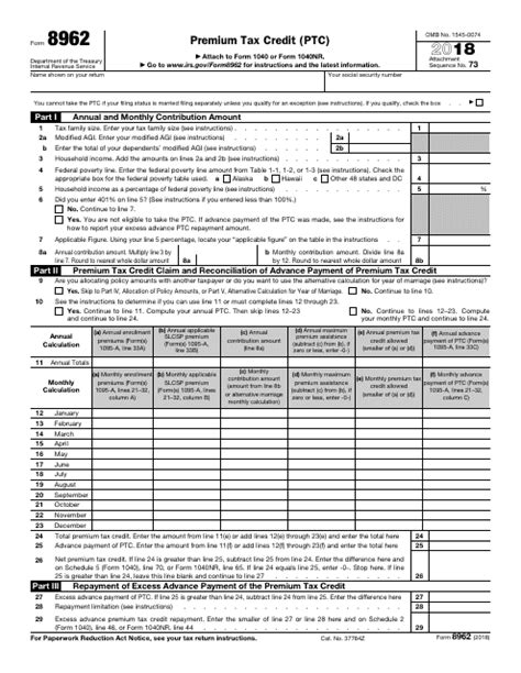 IRS Form 8962 - 2018 - Fill Out, Sign Online and Download Fillable PDF ...