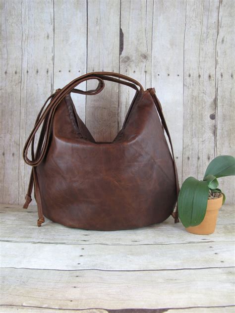 Large Leather Hobo Bag Slouchy Distressed Brown Leather