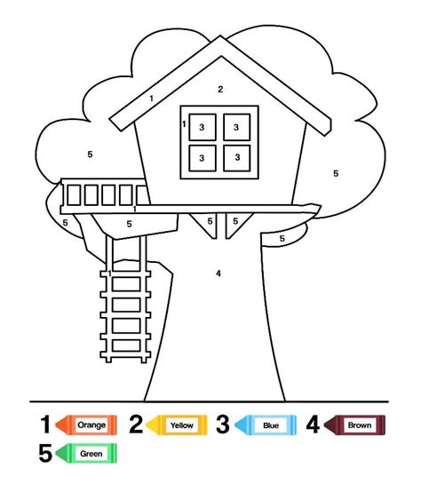 Treehouse Color by Number - Coloring Pages