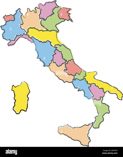 Full-color map of Italy, region borders traced with artbrush style Stock Vector Image & Art - Alamy